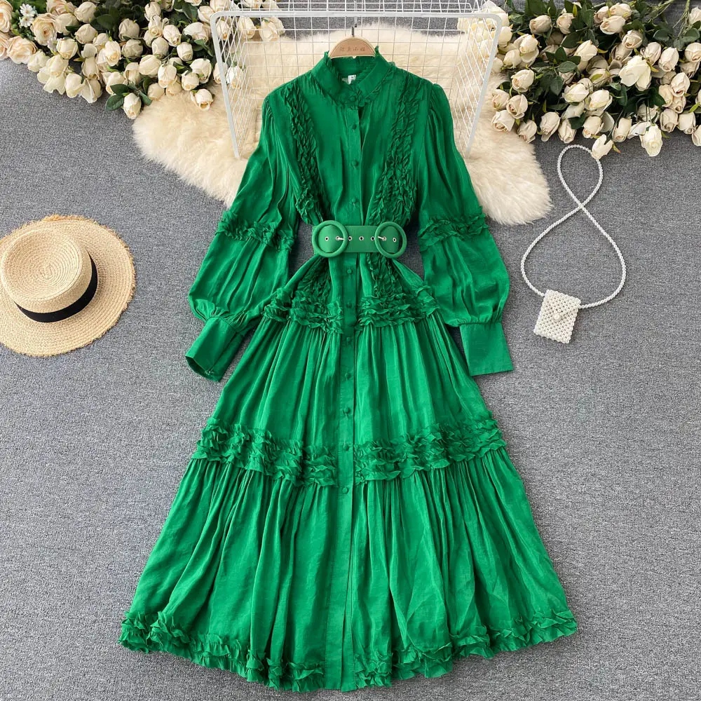 Elegantes Design Peter Pan Kragen Blumen druck Elastische Taille Frauen Langarm Bestickt Casual Dress Boutique Großhandel Frühling