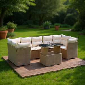 Ensemble de canapés de jardin modulaires en rotin beige, 8 places, mobilier d'extérieur, design contemporain, résistant aux intempéries - Product Image 2