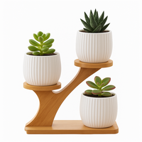 Rak Pajangan Bonsai Bambu Tiga Tingkat Gaya Retro, Mudah Dirakit, Desain Bongkar Pasang, Penyangga Pot Tanaman Hijau dan Bunga