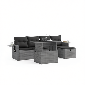 Ensemble de canapés de jardin en rotin gris avec rangement, 6 places, mobilier d'extérieur au design contemporain, structure en acier - Product Image 1