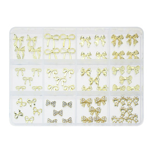 Hot Sale New Design 12 <b>Grids</b> Nail Ornaments <b>Metal</b> Alloy Butterfly Bow Luxury Gold Nail Charms for Nail Art - Product Image 2