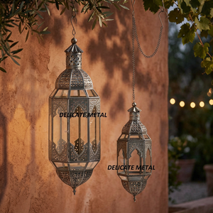 Lanterne suspendue marocaine en métaux délicats, métal et verre, style antique, lampe décorative pour Noël et la maison DL-061 - Product Image 3