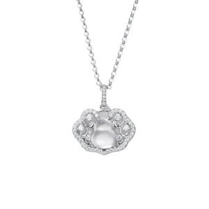 Collar con Colgante de Plata Pura S925, Estilo Palacio Retro, Trébol de Cuatro Hojas Blanco de Alta Gama, Relieve Geométrico de Lujo Ligero - Product Image 5