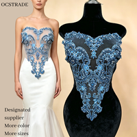 Applique de corsage en dentelle 3D bleu clair ornée de strass et de perles de luxe, personnalisée par l'usine Ocstrade, pour la décoration de robes de bal et de mariée