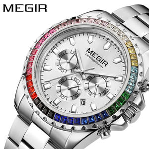 Nuevo reloj de cuarzo con bisel de colores y diamantes para hombre, reloj de pulsera con calendario luminoso resistente al agua, venta al por mayor - Product Image 4