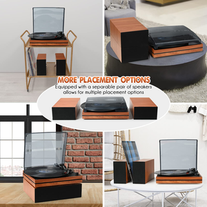 Tourne-<span class=keywords><strong>disque</strong></span> vintage avec Bluetooth, lecteur <span class=keywords><strong>de</strong></span> vinyle, haut-parleurs stéréo intégrés, arrêt automatique, sortie RCA et plateau pleine grandeur - Product Image 6