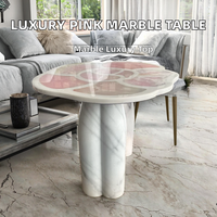 Table d'appoint moderne de luxe en marbre, design floral rose fait main, décorative, facile à nettoyer, mobilier de maison, table basse pour salon