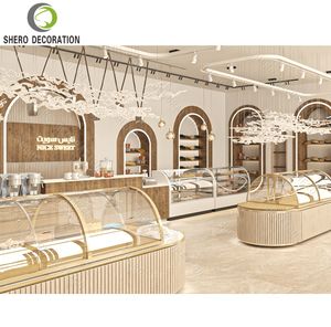 Vitrine de boulangerie personnalisée de luxe avec vitrine incurvée en verre, éclairage et comptoir en bois pour gâteaux et pâtisseries - Product Image 3