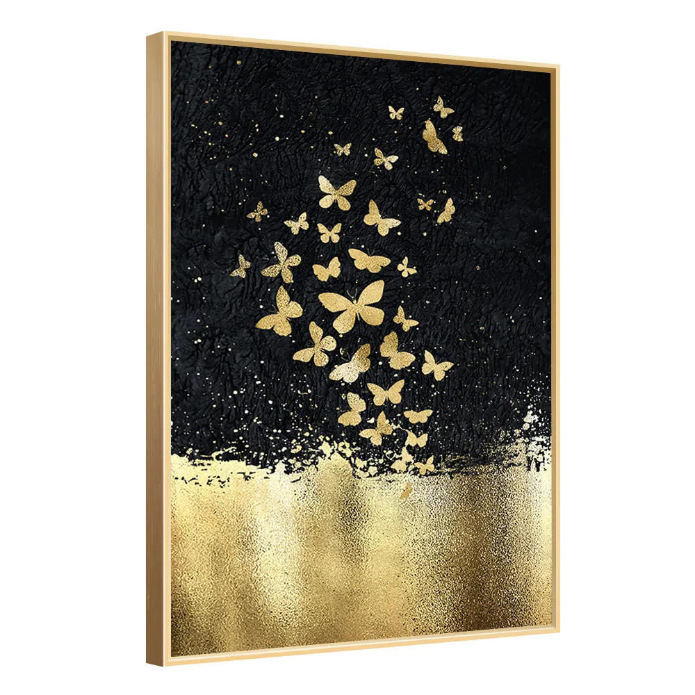 New High-Quality Golden Butterfly Art Mural Bright Color Hotel Wall Decoration Frame Crystal Porcelain Art