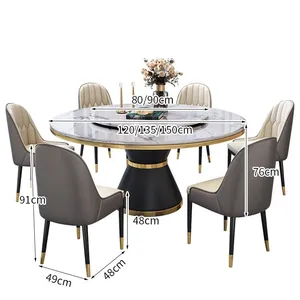 Dining Room Deluxe 1.6 M Diameter Round Marble Dining Table And Chair Set For 8 Seats