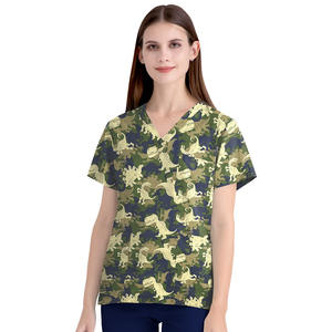Logotipo personalizado estampado floral mezcla de algodón de mezclilla Hospital enfermería médico Jogger transpirable Unisex Scrubs uniformes conjuntos - Product Image 6
