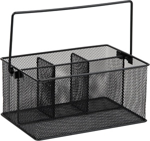 Organizador de Cubiertos Multiusos con Asa, Organizador de Mesa con Múltiples Compartimentos, Porta Utensilios de Malla Metálica Negra para Cocina - Product Image 3