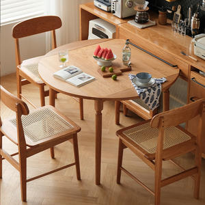 Mesa redonda nórdica de madera maciza, mesa de comedor plegable extensible para apartamentos pequeños, juego de sillas multifuncional - Product Image 1