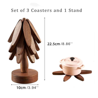 Ensemble de dessous de plat en bois en forme d'arbre 4 pièces pour Halloween sous-verres de noël théière Pots isolation plat chaud tapis Pad élégant sous-verres d'arbre