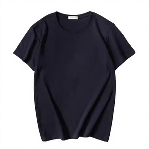 T-shirt en jersey de coton bleu marine à manches courtes et col rond pour homme, coupe classique, couleur unie, style décontracté - Product Image 3