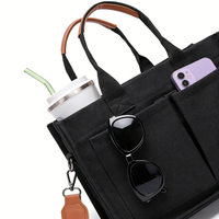 Tas Tote Korduroi Vintage Mewah yang Tenang, Tas Selempang Multi-Kantong dengan Tempat Botol Minum untuk Penggunaan Sehari-hari Wanita