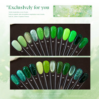 Vernis à ongles gel 24 couleurs, série Vert Forêt, paillettes fines, vert foncé, vert avocat, vert émeraude, perles de verre, pour usage professionnel en salon