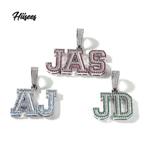 Diy Jewelry Findings Colorful CZ Iced Pendant Custom New Song Dynasty Initial Letter name plate necklace gold for women
