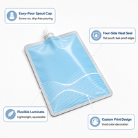 Pochettes souples personnalisées avec logo, anti-fuite, refermables, à fond plat, pour liquides, avec bouchon à vis blanc, emballage en gros pour boissons et jus