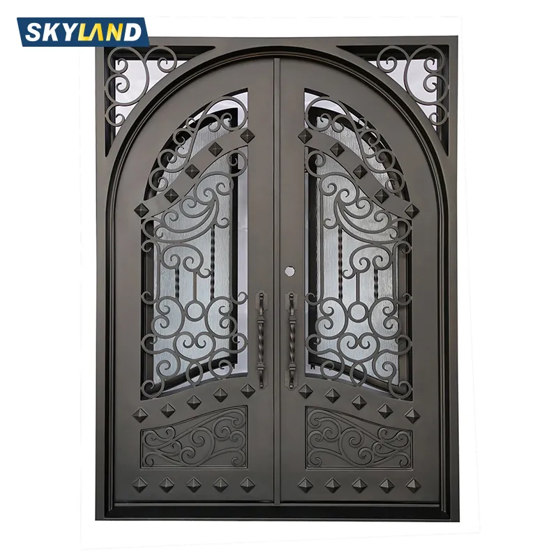 Wholesale Security Exterior Iron Entry Swing Professional Luxury Decorative Wrought Iron Double Doors For Houses Villa Door