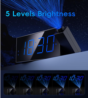 Réveils à projection numérique pour chambres à coucher Grand écran LED Projecteur rotatif Gradateur à 5 niveaux Chargeur USB Batterie de secours