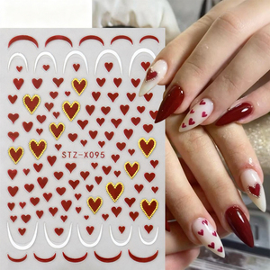 Adesivo per Unghie 3D a Forma di <span class=keywords><strong>Cuore</strong></span> Rosa/Rosso, Decorazione Glitterata per San Valentino, Decalcomania Autoadesiva Kawaii - Product Image 1