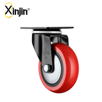 Roue pivotante fixe en PU de couleur rouge de 3 pouces