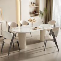 Table à manger ovale en marbre moderne de luxe ensemble de chaises 4 6 8 places crème restaurant salon meubles de cuisine élégants modèles