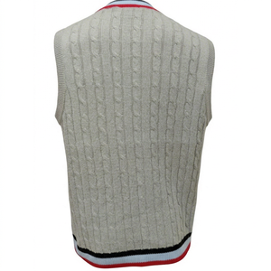 <b>Men's</b> <b>Sleeveless</b> V Neck Cable Knit Sweater Vest Striped Cricket <b>Jumper</b> 100% Cotton ODM Soft Winter Casual Sportswear - Product Image 3
