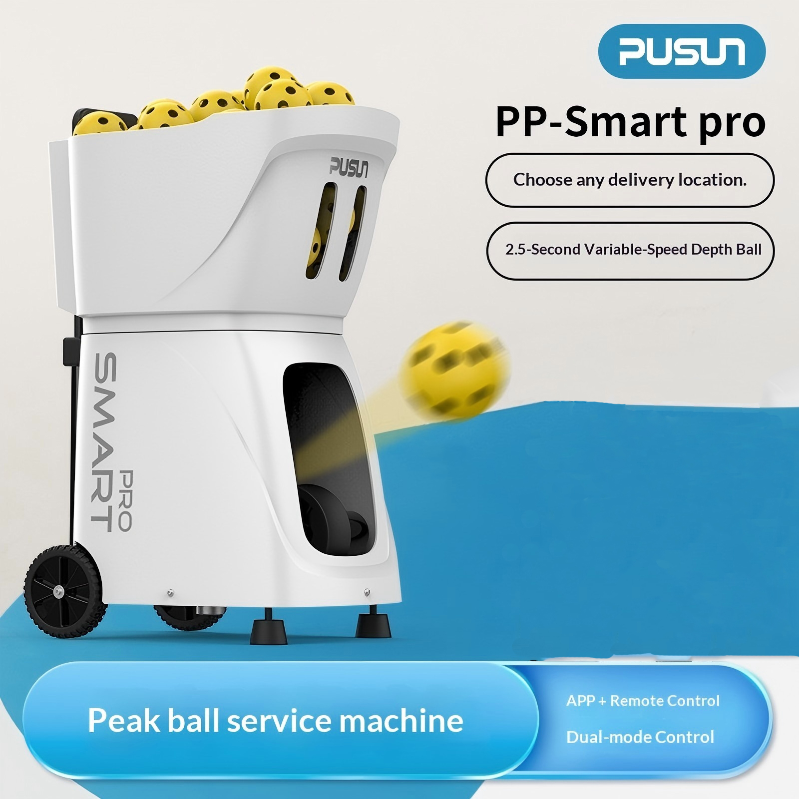 New Professional Portable Pusun PP-Smart Pro Pickleball Ball Launcher Automatic Training Device APP Remote Control 85-Ball