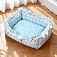 Coussin réversible à volants pour animaux de compagnie, lavable, pour chiens et chats, en peluche rafraîchissante, antidérapant, toutes saisons, pour petits chiens