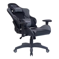 Chaise de jeu PC gamer pivotante avec cadre en métal personnalisé, revêtement en cuir PU gris, refroidissement, capacité de 500 livres
