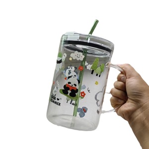 1000ml büyük kapasiteli borosilikat cam kulplu fincan ve saman isıya dayanıklı baskılı <span class=keywords><strong>Panda</strong></span> tasarım içme kupa - Product Image 3