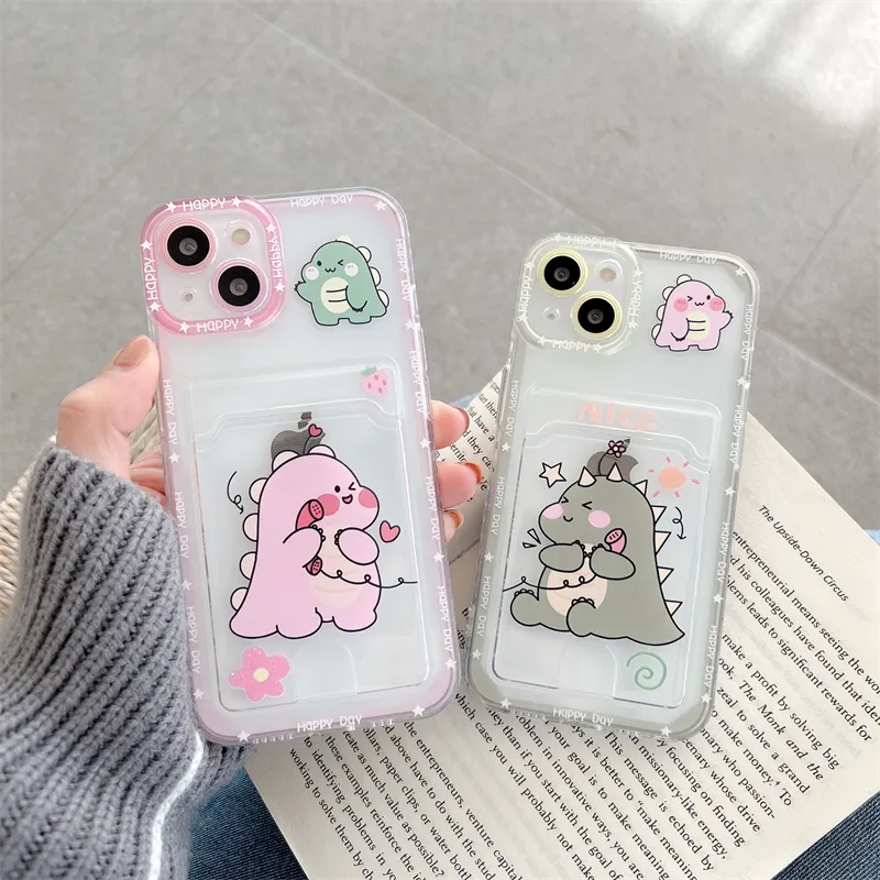 Hot Sale Cartoon Calling Dinosaur Pattern Card Slot Phone Case for iPhone 13 Cute Animal Cover for iPhone 12/11/7/8/XR/X/XS/MAX