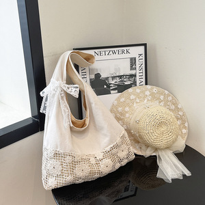 Lace Canvas Underarm Shoulder Bag Casual <b>Handbag</b> For Women Daily Shopping Use - Product Image 3