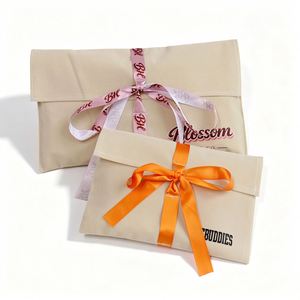 Pochette à rabat pour maquillage, sac cadeau en coton, pochette à montre avec ruban, personnalisable, écologique, durable, imprimée en sérigraphie, vente en gros BSCI - Product Image 4