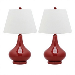 Lámpara de Mesa de Vidrio Roja para Sala de Estar con Pantalla Blanca Decorativa para Sala de Estar, Dormitorio, Casa, Mesita de Noche - Product Image 1