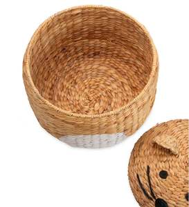 Cesta de almacenamiento de organización hecha a mano tejida al por mayor jacinto de agua cestas de gato doméstico con tapa decoración del hogar - Product Image 5