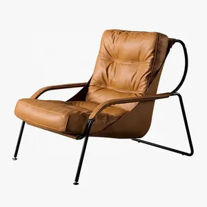 Real Leather Armchair Living Room Furniture Chairs Retro Accent Chair, Leather Lounge Chair