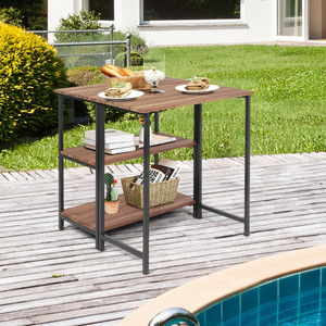 Table d'appoint en fer forgé minimaliste moderne, style américain, en acier et bois, avec rangement, carrée, pour l'approvisionnement transfrontalier - Product Image 2