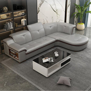 Canapé de lujo nórdico moderno para sala de estar, mueble Seccional de cuero curvo en forma de L para boda, sofás grises - Product Image 2