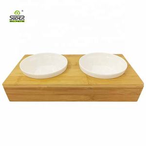 Tigela dupla para animais, tigela de bambu para cachorros e gatos - Product Image 1