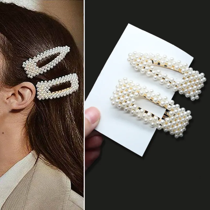 Handmade Pearl Hair Clips Pins for Women Geometric Flower Barrettes Headwear Girls Sweet Pearl Hair Clips Sets Hair Accessories