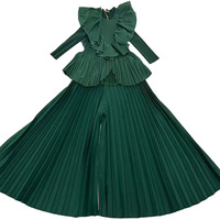 Nouvelle Collection 2026 : Ensemble Plissé Miyake Élégant pour Femme – Haut à Manches Longues et Pantalon Large – Tenue de Soirée et de Fête