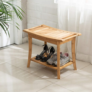 Bamboo <b>Bathroom</b> <b>Stool</b> With Towel Rack And Storage Shelf Solid Wood Minimalist Design For <b>Bathrooms</b> - Product Image 4