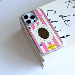 Custodia per telefono rosa con stelle colorate per ragazza, adatta per iPhone 17 Pro Max 15 Pro, con cornice argentata elettroplaccata a specchio, custodia posteriore protettiva completa - Product Image 5