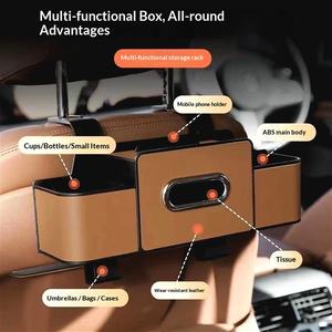 多功能汽车座椅靠背储物盒，带悬挂式纸巾盒和水杯架，人造革，型号007，2件装 - Product Image 4