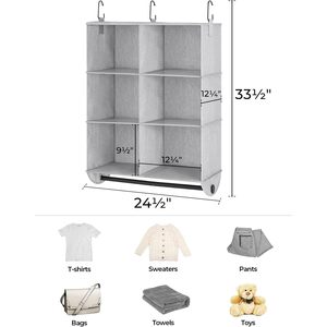 Hanging Closet Organizer 6 Section Fabric <b>Storage</b> With Metal Rod For Bedroom Clothing Organization Foldable Rectangular Design - Product Image 3