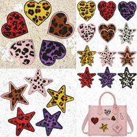 Patch brodé en forme de cœur étoilé avec motif léopard, en PVC pailleté, thermocollant pour vêtements et tissus en toile