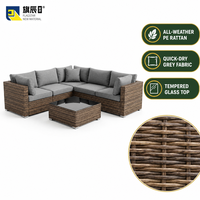 Ensemble de canapés sectionnels en osier en forme de L pour l'extérieur, 6 pièces, meubles de patio marron